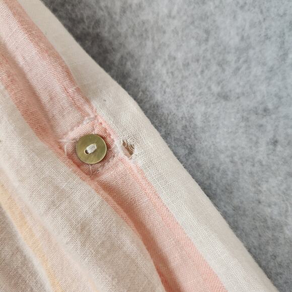 ANTIBES BLANC Linen Tunic Length Top Women Sz Medium Roll Tab Sleeves TINY FLAW - Picture 6 of 11